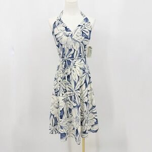 Polo Jeans Co Ralph Lauren Santorini Floral Halter Back Wrap Dress Cotton M